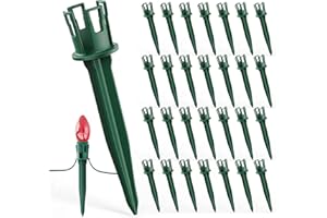 MINETOM 100-Pack Plastic Light Stakes, 5.5 Inch Christmas Yard Stakes for C7 C9 Christmas Lights Outdoor, Universal Light Stakes for Outdoor Holiday Lights, Green