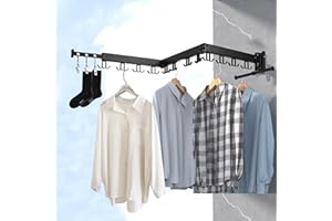 SortWise Wall Mounted Clothes Drying Rack, Folding Retractable Laundry Clothing Rack, J Shape Hooks Drying Rack Clothes
