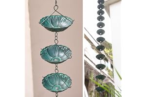 Jemeni Water Lily Rain Chain, 8.5Ft Length, Distressed Dark Blue
