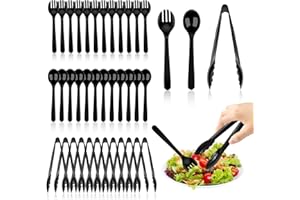 UgyDuky 36 PCS Plastic Serving Utensils Set Disposable Black Serving Utensils, 7.8" Serving Spoons, 7.8" Serving Forks, 9" Sa