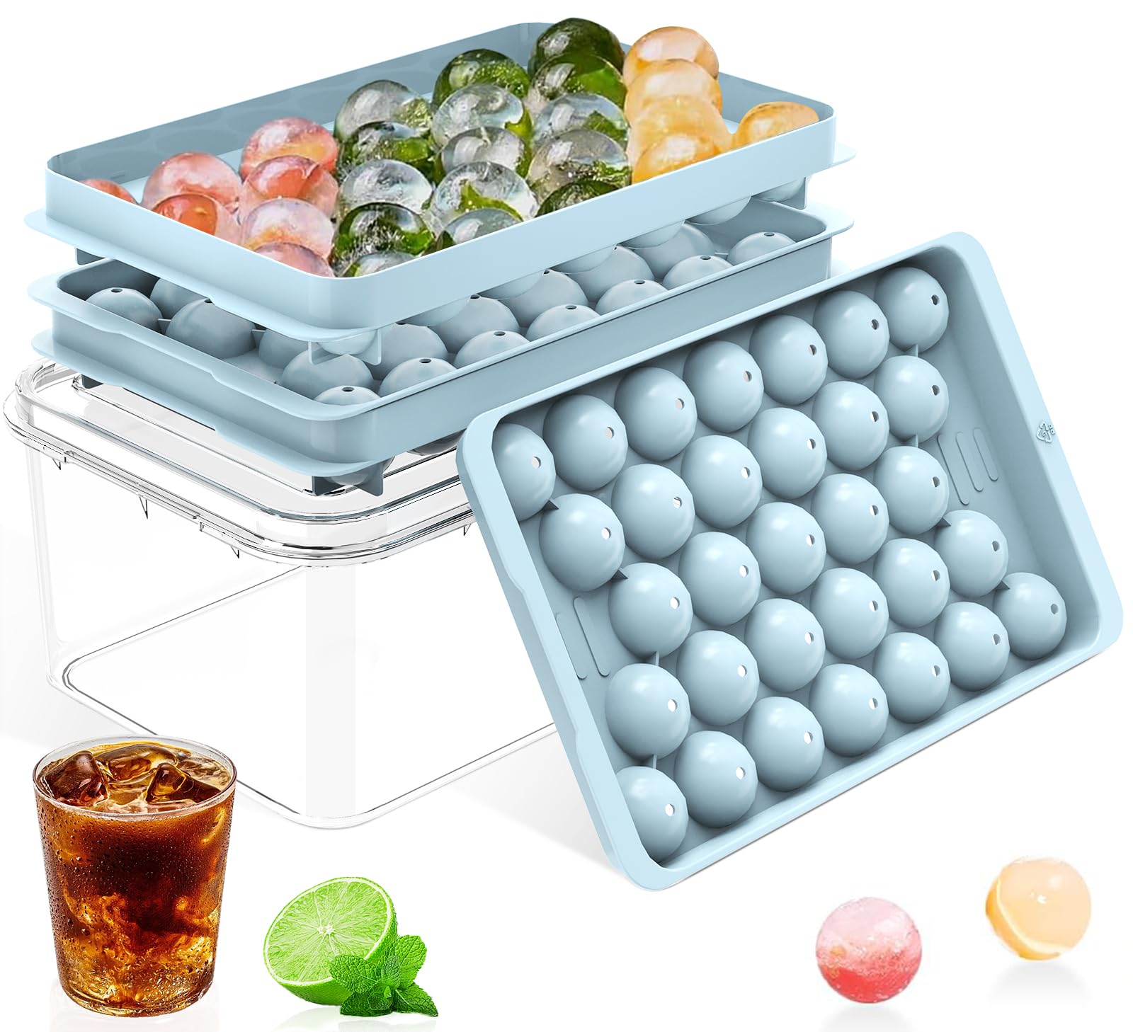 Photo 1 of * factory sealed*
 Ice Cube Tray with Lid and Bin – Round Ice Cube Trays for Freezer, BPA-Free Food-Grade Ice Mold, Stackable Ice Ball Maker, Iced Bucket Kits, Circle Ice Tray for Cocktails, Whiskey, Coffee, and Drinks