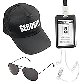 EaciTown Agent Costume Halloween Security Service Outfit Accessory Secret Spy Costume Props Hat Sunglasses ID card Fake Earpiece Set of 4