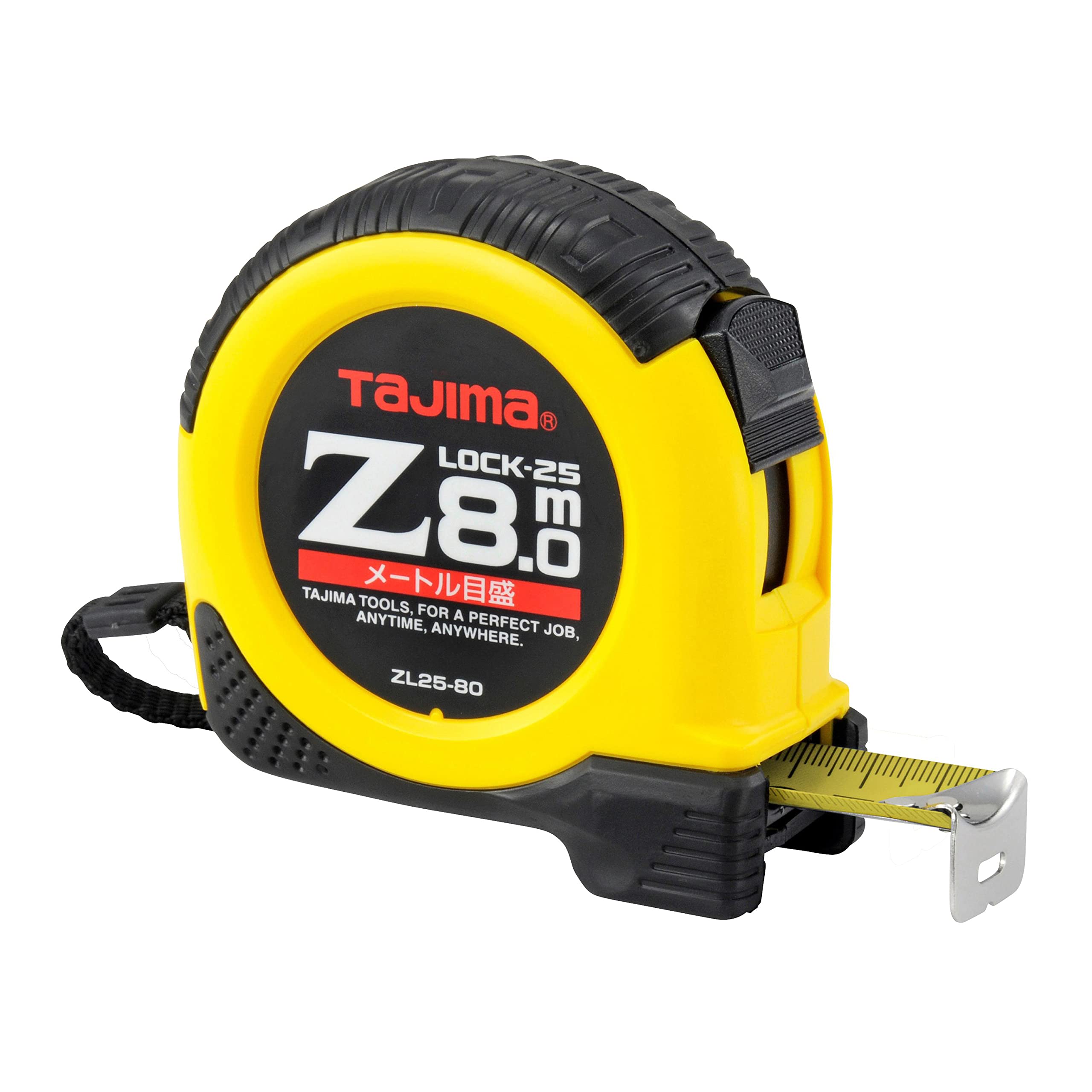 Tajima Z5L80MYD Tape Measure Z (Dual-Lock Steel Tape Measure Nylon Coat - Coating Triple Riveted End Hooks High Tensile Strength Reel Spring 8m x 25mm)
