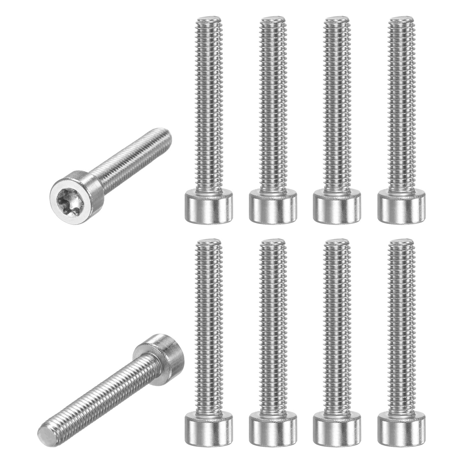 M METERXITY 10-Pack Torx Bolt Spline Screw T25 M5x30mm 0.8mm Pitch Cylindrical Head Plum Screws 304 Stainless Steel for String Trimmer Chainsaw/Light Bar Part Replacement [Silver]