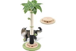COUNER 39.4'' Tall Cat Scratching Post,3.5 Inch Wide Sisal Rope Scratching Post for Indoor Adults Kittens,Cat Scratcher with Stable Solid Wood Base Interactive Ball Toys Self Groomer Brush for Large Cats
