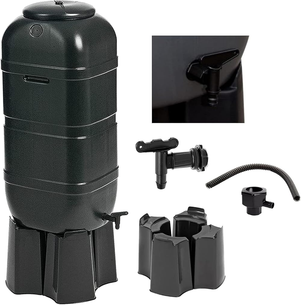 Star Supplies Black Outdoor Slim Line 100 Litre Water Butt Kit with Stand