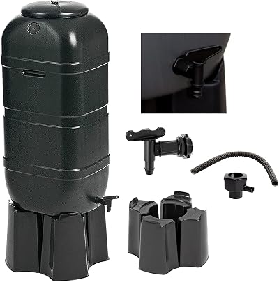 Star Supplies Black Outdoor Slim Line 100 Litre Water Butt Kit with Stand