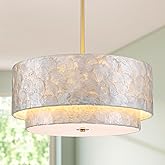 Pine Flicker 5-Light Drum Capiz Shell Chandeliers, Coastal Style 2-Tiers Pendant Light Fixture for Dining Room, Living Room, 
