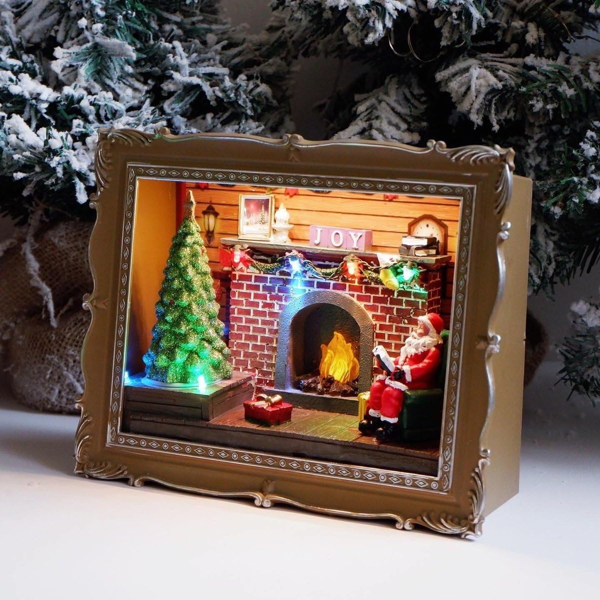 Photo 1 of YQQY Christmas Shadow Box with Animated Village Scene, Unique Photo Frame Shape with LED Lights, Resin Christmas Decor for Indoor Home Tabletop Decor
