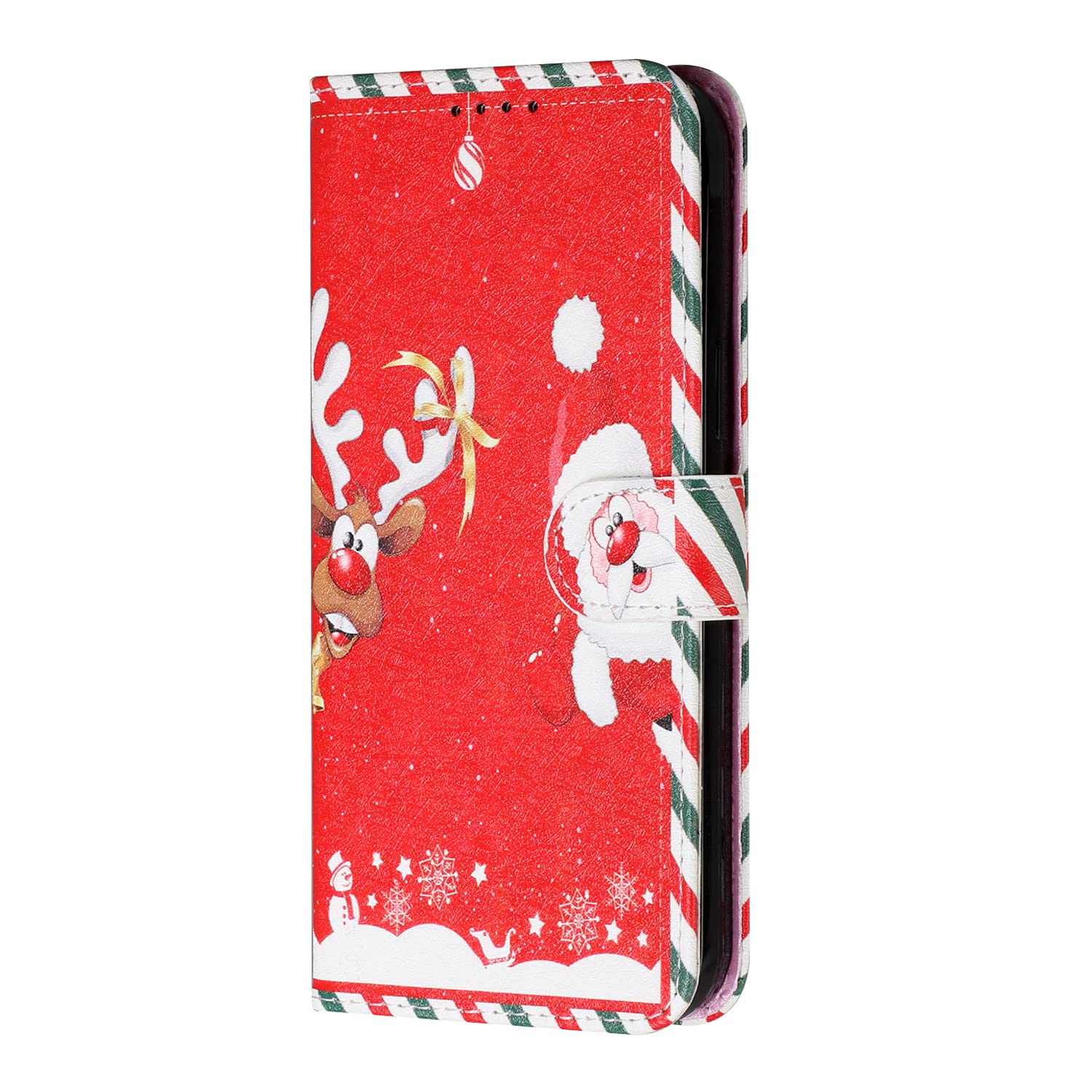 Thoankj Nokia 1.4 Christmas Case Shockproof Slim Leather Flip Pouch Wallet Xmas Cover with Magnetic Stand Card Holder Silicone Protective Phone Case for Nokia 1.4 Santa Claus with Elk