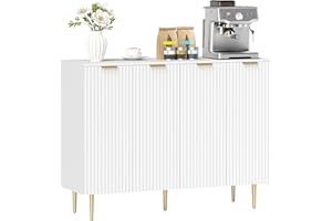 HOMCOM Sideboard Buffet Cabinet, Modern Kitchen Storage Cabinet with 4 Doors and Adjustable Shelves, Fluted Coffee Bar Cabine