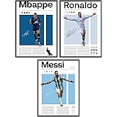 BigWig Prints Soccer Posters for Boys Bedroom - Soccer Player Posters, Decor for Boys Room, Lionel Messi Wall Decor, Cristiano Ronaldo, Mbappe Wall Art - Unframed Set of 3 (12x16”)