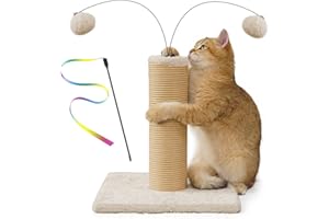 ALMPAL Cat Scratch Post with Gift Rainbow Ribbon Wand Cat Toy for Indoor Small Cats,Kittens, Scratching Posts with Paper Rope,2 Bouncy Balls