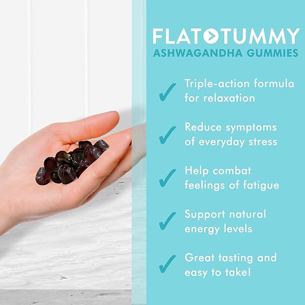 FLAT TUMMY TEA ASHWAGANDHA GUMMIES (60 COUNT) FEAT. LEMON BALM – DESTRESS,CALM,NATURAL ENERGY VEGAN,GLUTEN-FREE,GELATINE-FREE MADE WITH CLINICALLY STUDIED SENSORILL® FOR STRESS MANAGEMENT
