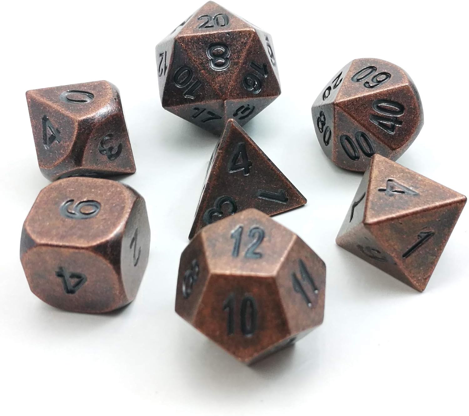 Bescon Antique Copper Solid Metal Polyhedral D&D Dice Set of 7 Old Copper Metal RPG Role Playing