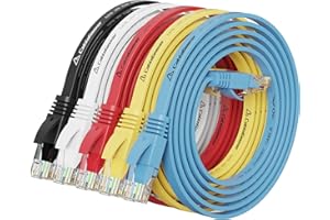 Cat6 Ethernet Cable 3ft 5Pack 5-Color, Flat Internet Network Cord, Cat 6 Patch Cable Short, Computer Cord with Snagless RJ45 