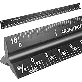 Architectural Scale Ruler 12 Inch, Aluminum Triangular Drafting Ruler | Laser-etched imperial scales for blueprints, floor plans, drafting, engineering and construction drawings.