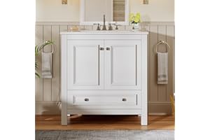 Tribesigns 30" Modern Bathroom Vanity with Sink, Freestanding Bathroom Vanities Cabinet with Ceramic Basin Combo, Bathroom Sink Cabinet with 2 Doors and 1 Drawer, Solid Wooden Frame, Black