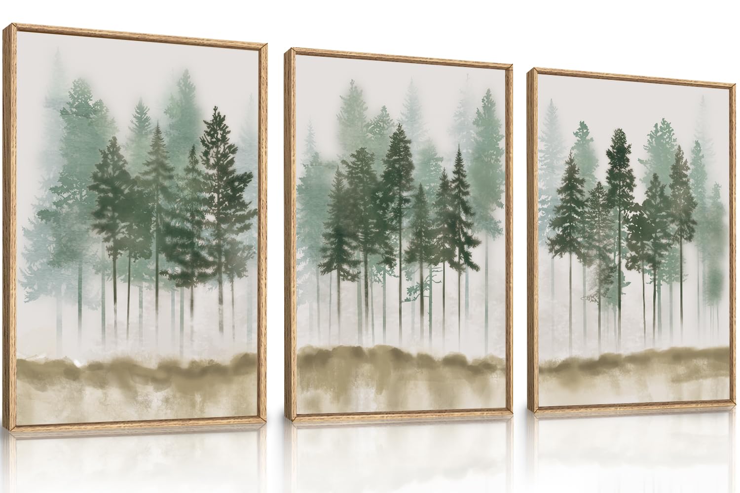 Photo 1 of LHIUEM Foggy Pine Tree Framed Canvas Wall Art,Abstract Green Forest Wall Decor,Watercolor Nature Misty Forest Art Print for Living Room, Bedroom,Dining Room, Office-16''x24''x3
