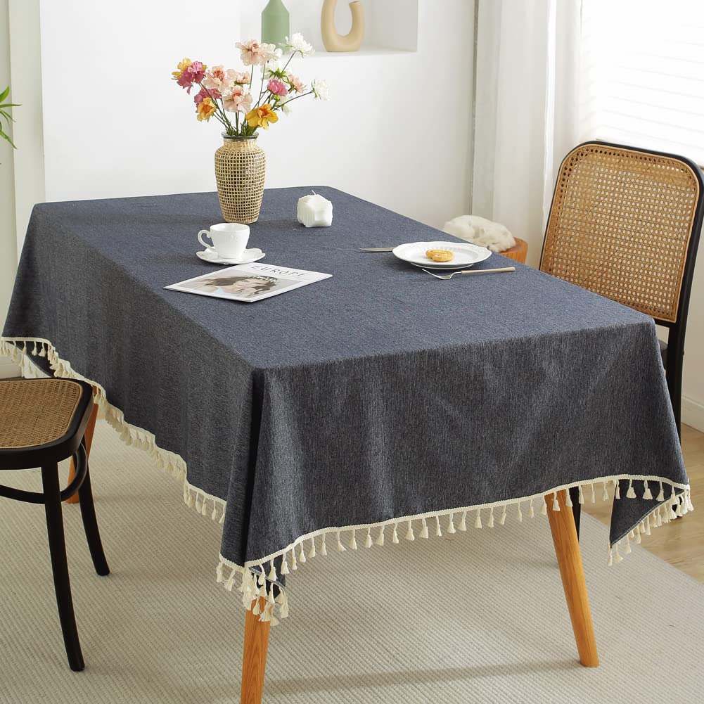meioro Tablecloth Solid Color Tassel Tablecloths Rectangular Table Cloth Cotton Table Cover Multi-Purpose Indoor and Outdoor(Light Black,90×90cm)