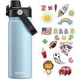 baab 18oz Kids Water Bottle, Insulated Kids Water Bottle with Lockable Spout Lid & Stickers, 18/8 Stainless Steel Vacuum Leakproof Kid Water Cup with Handle for Sports & School (Light Blue, 1 Pack)