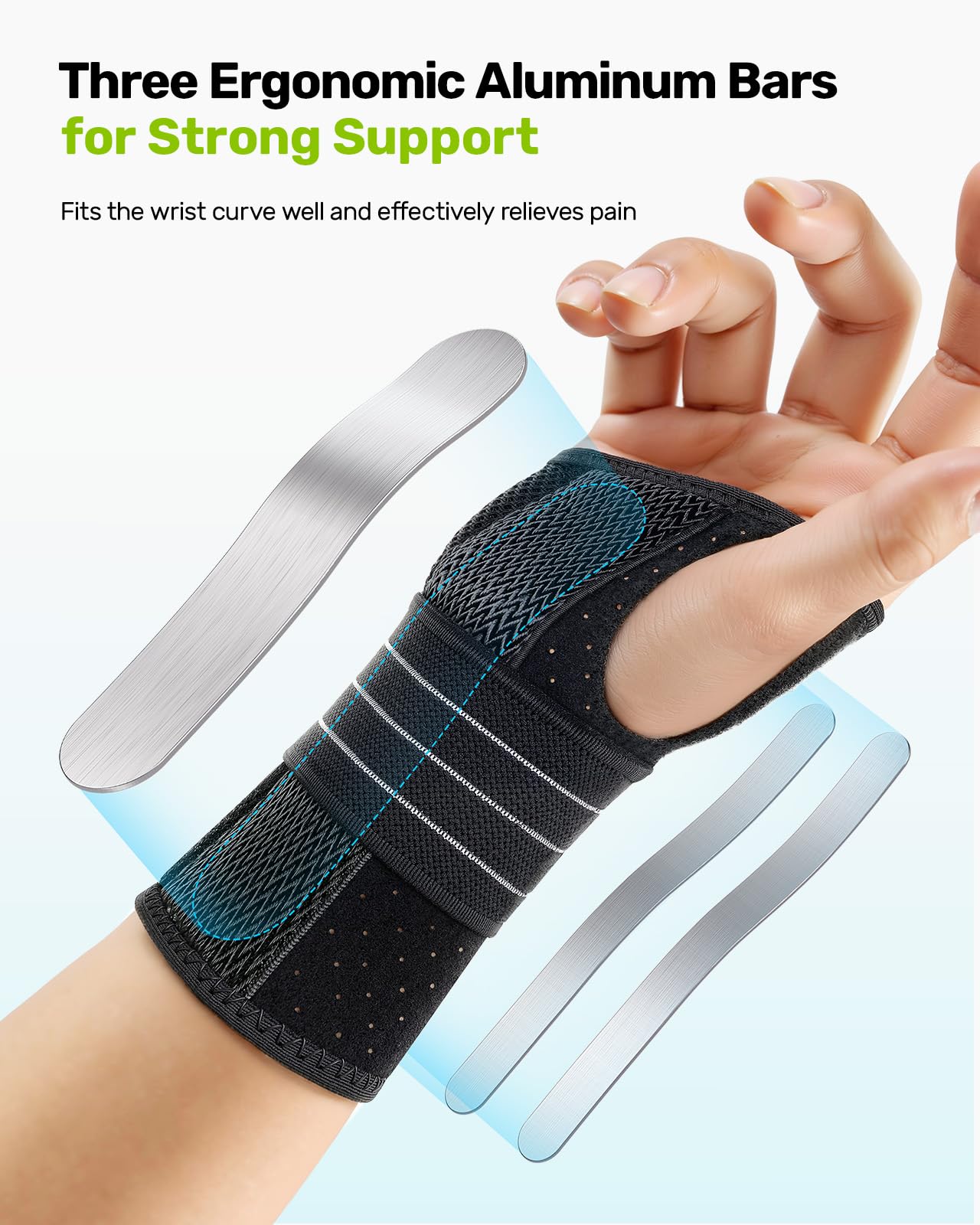 Carpal Tunnel Wrist Brace, Adjustable Night Wrist Support with 3 Metal Splints, Hand Brace for Men Women No Pressure on Thumb, Splint Stabilizer for Work, Arthritis (Right Hand, Gray, Medium)