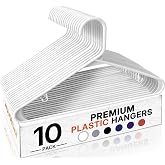 HOUSE DAY White Plastic Hangers 10 Pack, Slim Space-Saving Clothes Hangers | Durable Hangers Hold Up to 7 lb with Built-In Strap Hooks and Smooth Edges; Compact Pack for Dorms, Apartments and Daily Use