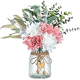 Faux Flowers with Vase,Artificial Silk Flowers in Vase, Fake Plant Eucalyptus and Willow,Flower Arrangement for Home Farmhouse Dining Table Centerpiece Decorations Coffee Table Decor (Dusty Pink)
