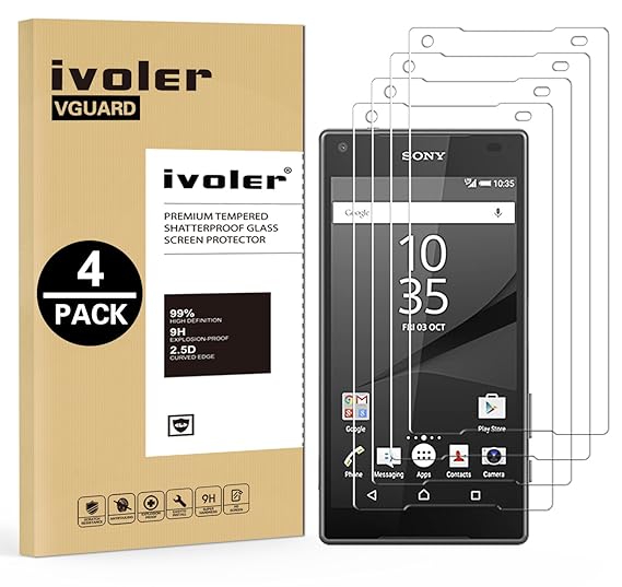 iVoler [4 Stücke] Sony Xperia Z5 Compact Panzerglas Schutzfolie, 9H Härte, Anti- Kratzer, Bläschenfrei, [2.5D Runde Kante]