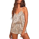 Ekouaer Silk Pajamas for Women Satin Cami Pjs Set V Neck Camisole Shorts Set Adjustable Strap Sleepwear