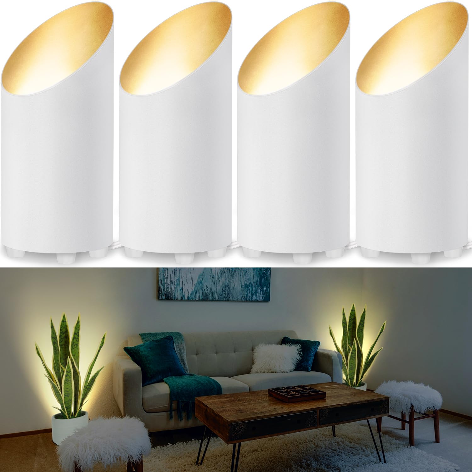 Photo 1 of SUNVIE 4 Pack Up Lights Indoor Floor Can Light 5W Up lighting Up lights Indoor with 2700K GU10 Bulbs, Uplight for Home Plant Floor Spotlight with 5.9 FT UL Listed Plug Cord &Foot Switch
