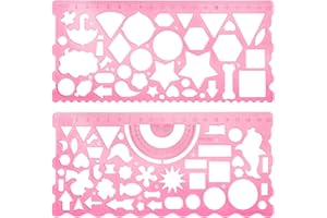 JIEYAO 2 Pcs Geometric Drawings Templates, Multi-Shaped Drafting Stencils, Plastic Measuring Templates Rulers Clear Drawing Triangle Tool Protractor Set for Studying Designing Office(Red)