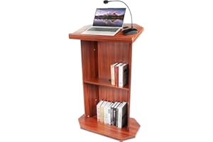 JINRRENYI 49" Wooden Podium with Large 2-Tier Shelve and Reserved Wire Hole, Wood Lectern Stand with Reading Platform, Church Pulpit for Conference, Office, School, Home, Restaurant, Meeting