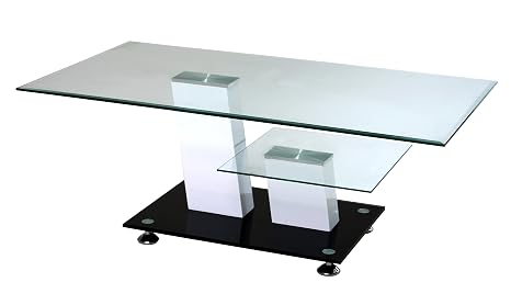 Degamo Couchtisch Glas Mit Zwei Ebenen 110x60x43cm Weiss Und