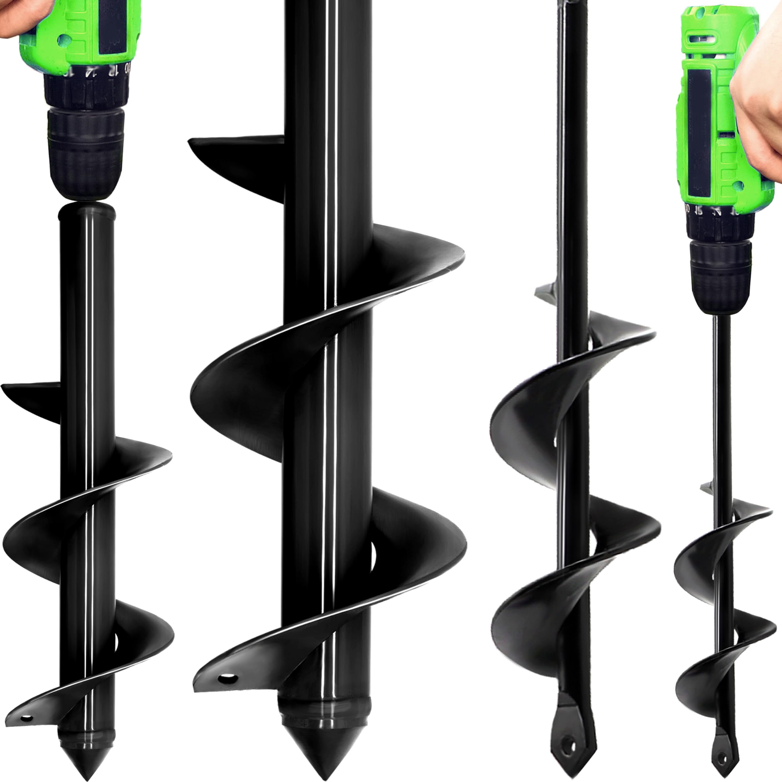 Garden Auger Drill Bit Set for Planting 4x22cm 8x30cm, Lightweight Efficient Black Anti-Rust Coated Spiral Hole Digger for Bulbs, Fence Posts, Drainage & Edging,2 Piece