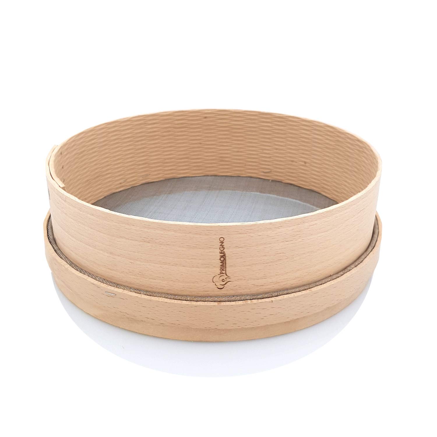 PRIMOLEGNO Certified Solid Wood Sieve | Diameter 27 cm | Fine Mesh Net 1 x 1 mm | Suitable for Sieving Flour Cereals Sugar Polenta Rice Sand | Tension Recording Net