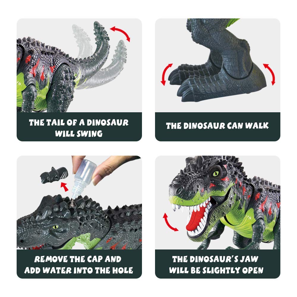 WESPREX Electronic Walking T-Rex: Flame Spray, Water Mist, Laying Eggs, Light Up Eyes, Roaring Sound, Realistic Toy for Kids 3+