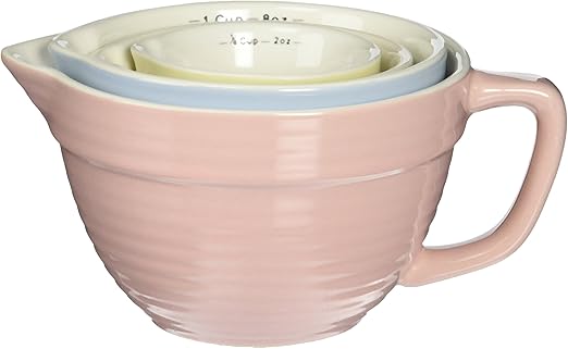Creative Co-Op DA1803 Set of 4 Batter Bowl Shaped Measuring Cups in Pink, Blue, Green & Yellow