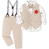 WESIDOM Toddler Boy Clothes Suit Formal Dress Shirt+Bowtie+Vest+Boutonniere+Suspender Pants Boys Gentleman Outfits Set