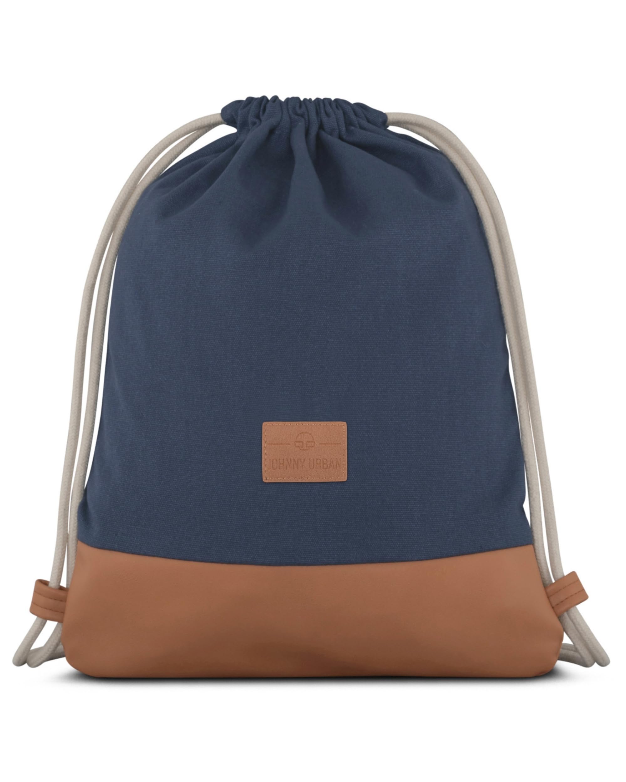 Johnny Urban Drawstring Bag for Men and Women Blue Brown - Luke - Gym Sack Backpack with Pocket for Sports, Swimming, Travel and Leisure - Cotton Sports Bags