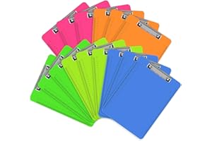 HERKKA 15 Pack Plastic Clipboards, Assorted Color, Low Profile, Standard A4 Letter Size