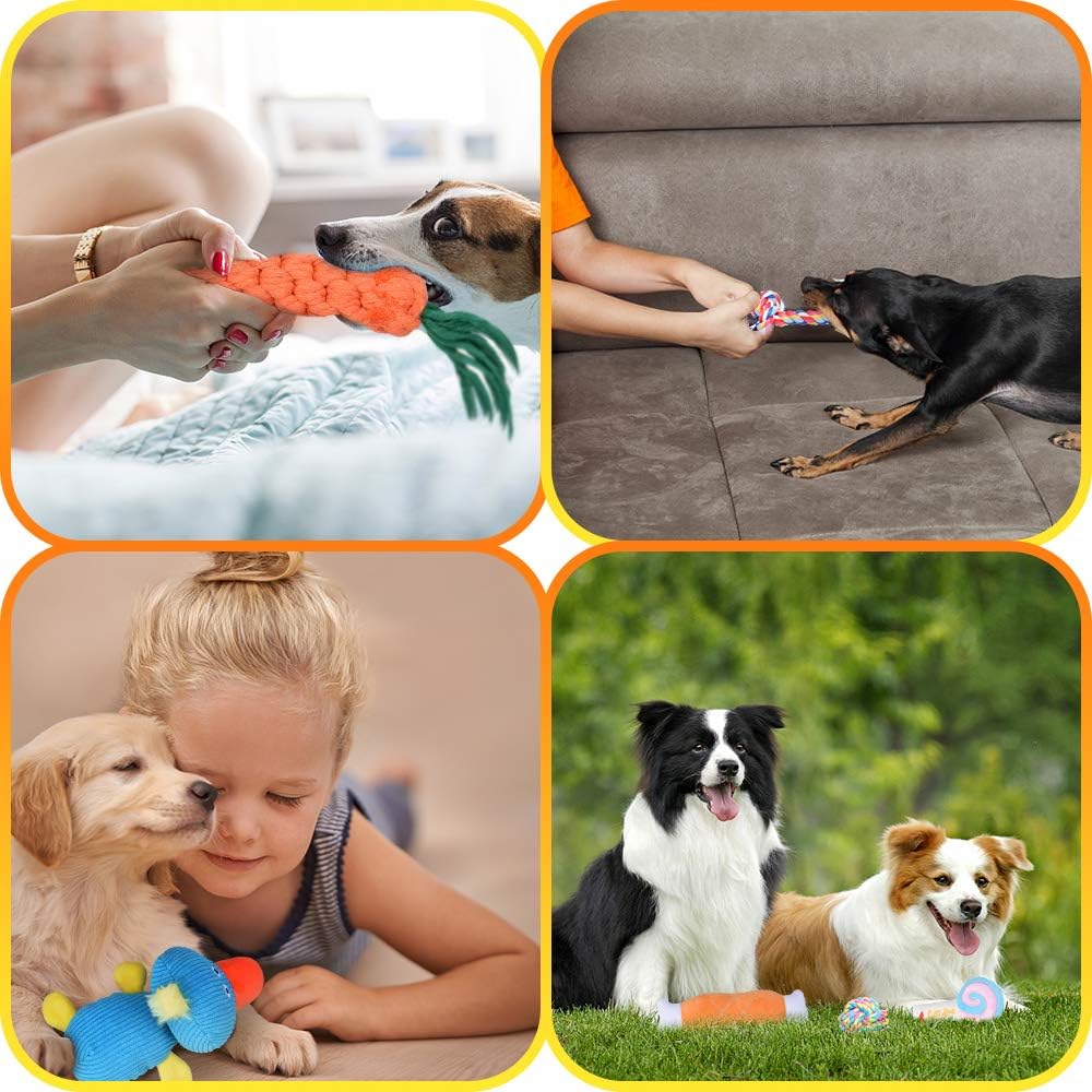 Kitchen & Dining : Oziral Puppy Toys, [7 Pack] Braided Small Dog Toys Set, Cute Duck Plush Squeaky Toys for Puppies Teeth Cleaning, 100% Natural Cotton Interactive Ropes Chew Toys for Puppy Playing, Non-Toxic and Safe : 