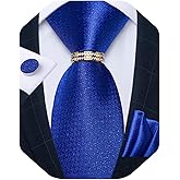 DiBanGu Mens Tie Set Silk Necktie and Gold Tie Ring Pocket Square Cufflinks Formal Business Wedding Ties with Gift Box