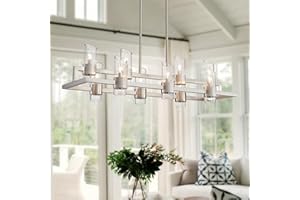 WUZUPS Island Rectangle Chandelier 10-Light with Clear Glass Industrial Modern Farmhouse Linear Light Fixture for Dining Room Kithen Island, Width 42.5" Height 10.4", Brushed Nickel