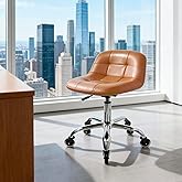 Rolling Stool Chair with Wheels, Height Adjustable Stool with Back Support, Office Drafting Chair with PU Leather Cushion for Home Office Kitchen Vanity Salon Garage Tattoo Dentist Esthetician(Camel)