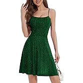 Bbonlinedress Spaghetti Straps Sparkly Homecoming Dress Fit and Flare Glitter Mini Swing Semi Formal Prom Party Club Dress