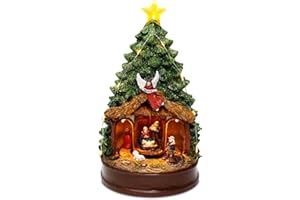 innodept12 Lighted Christmas Tree Nativity Scene Figurines – Music and Animated Holiday Decoration with Angel, Star & Manger – Collectible Tabletop Scene, 9.84" Tall