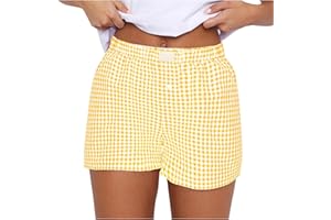 LEHOZIHEQ Women Plaid Boxers Shorts Summer,High Waist Stretch Shorts,Comfy Casual Lounge Shorts Plus Size Shorts
