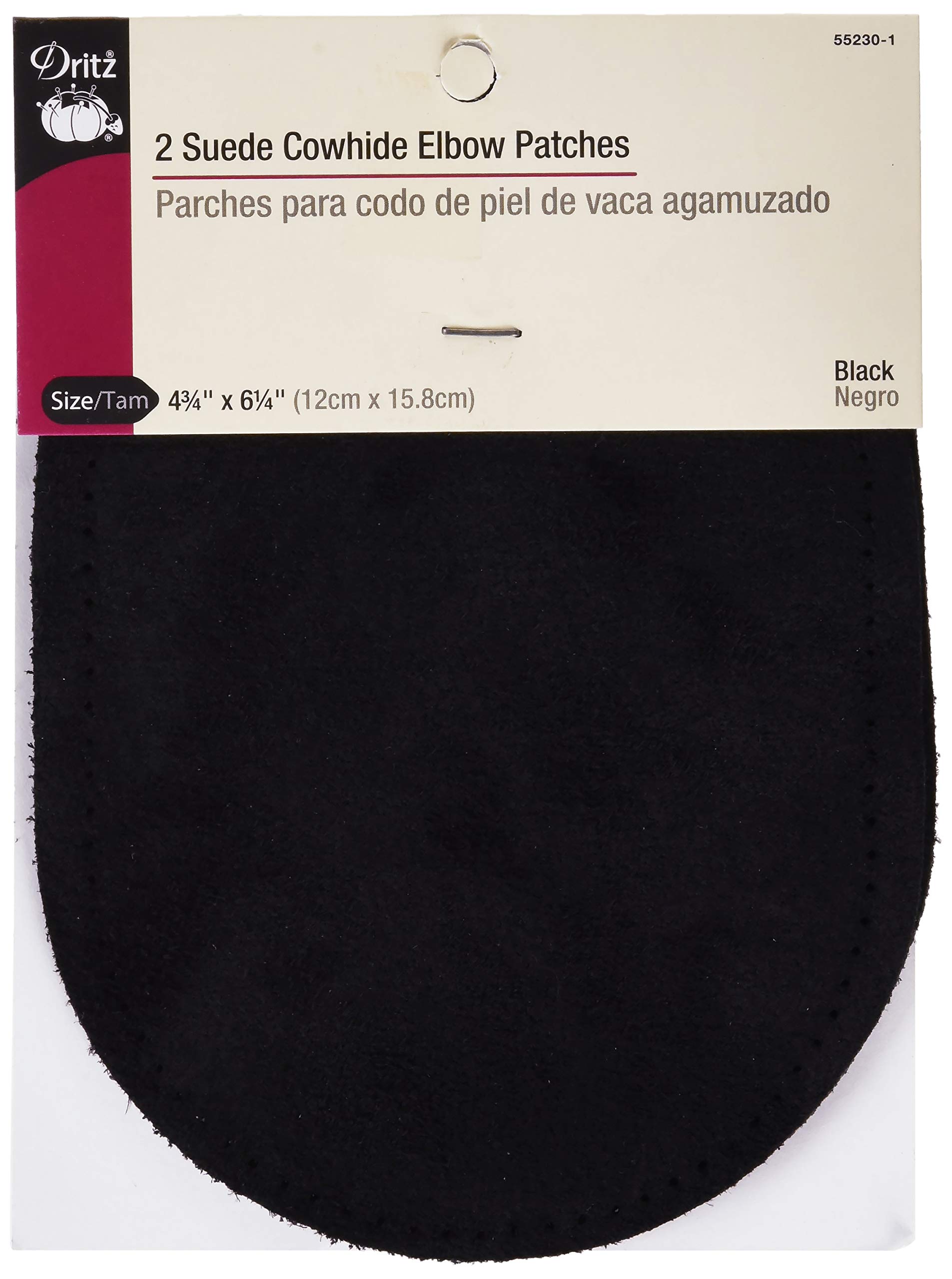 Dritz Suede Cowhide Elbow Patches 4-3/4-inch x 6-5/8-inch 2/Pkg-Black