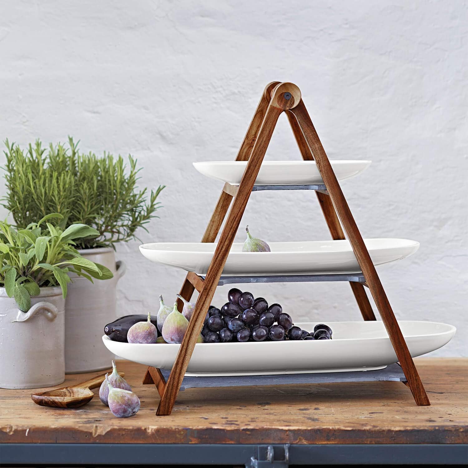 Villeroy & Boch, Artesano Original Cake Stand Large, 3-Tier Etagere 4 Pieces, Dishwasher Safe, Made from Natural Materials - Image 3